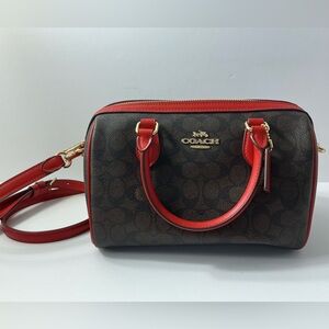 Coach Signature Brown and Red Satchel